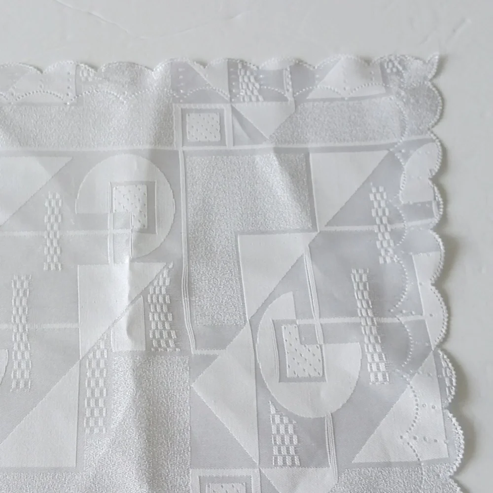 12 pc Table Napkins White Square Ornament detail Scalloped Edges 12